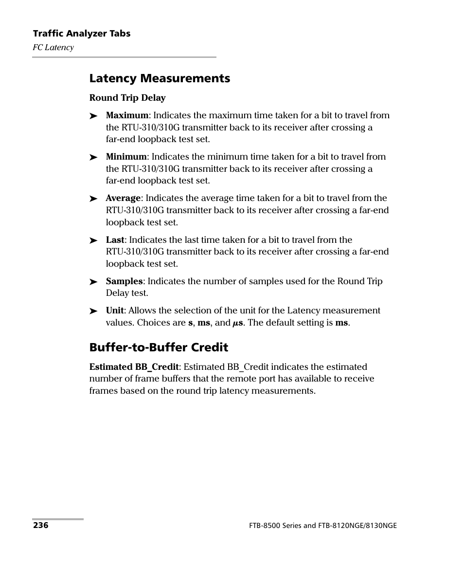 Latency measurements, Buffer-to-buffer credit | EXFO RTU 310-310G IP Services Test Head User Manual | Page 248 / 547