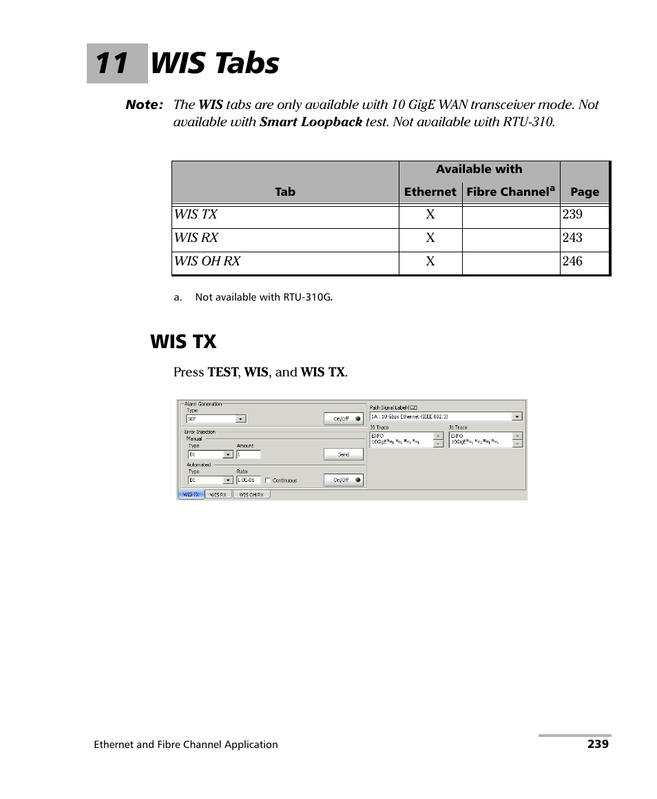 11 wis tabs, Wis tx | EXFO RTU 310-310G IP Services Test Head User Manual | Page 251 / 547