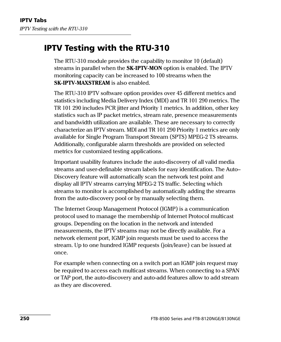 Iptv testing with the rtu-310 | EXFO RTU 310-310G IP Services Test Head User Manual | Page 262 / 547