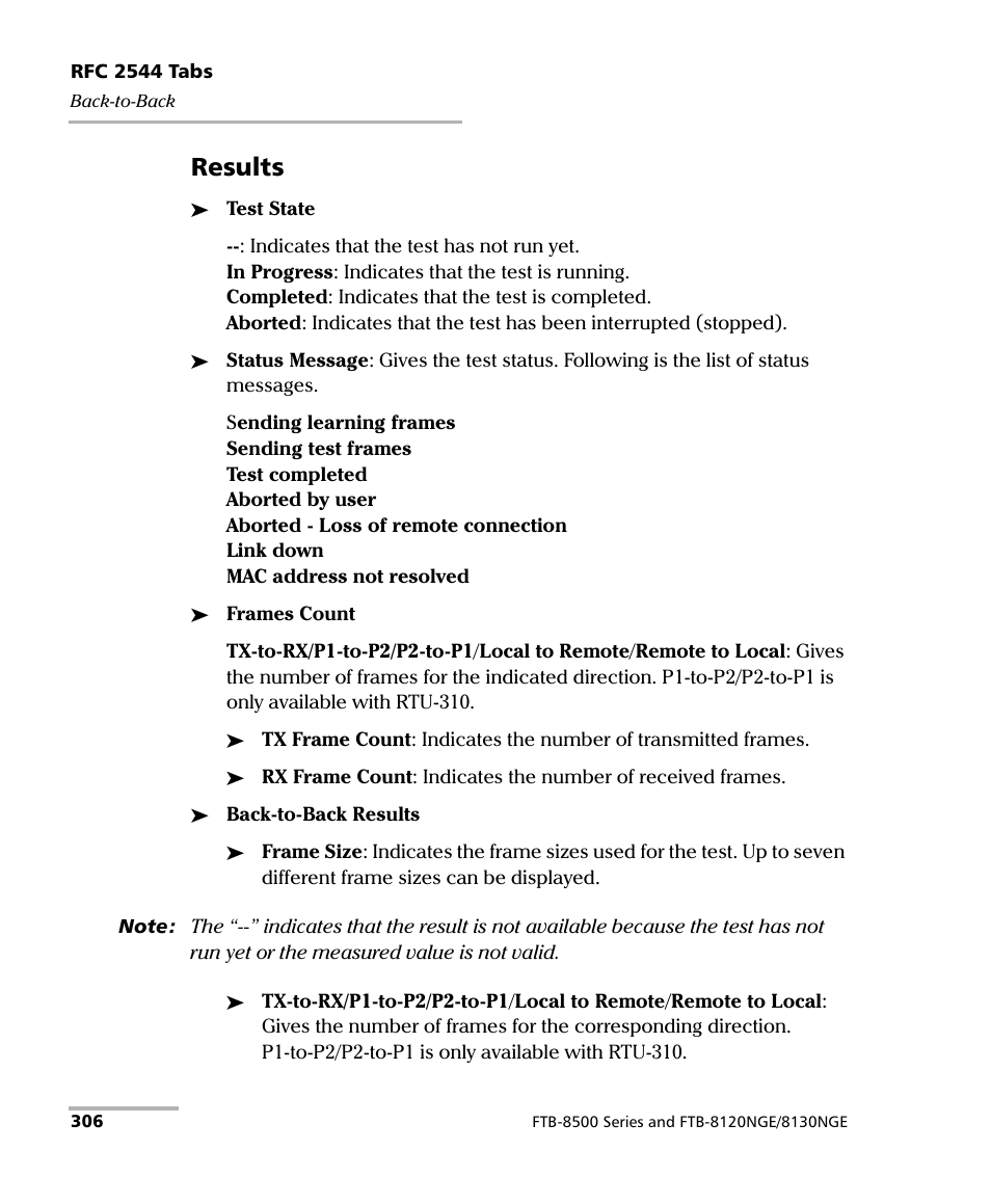 Results | EXFO RTU 310-310G IP Services Test Head User Manual | Page 318 / 547