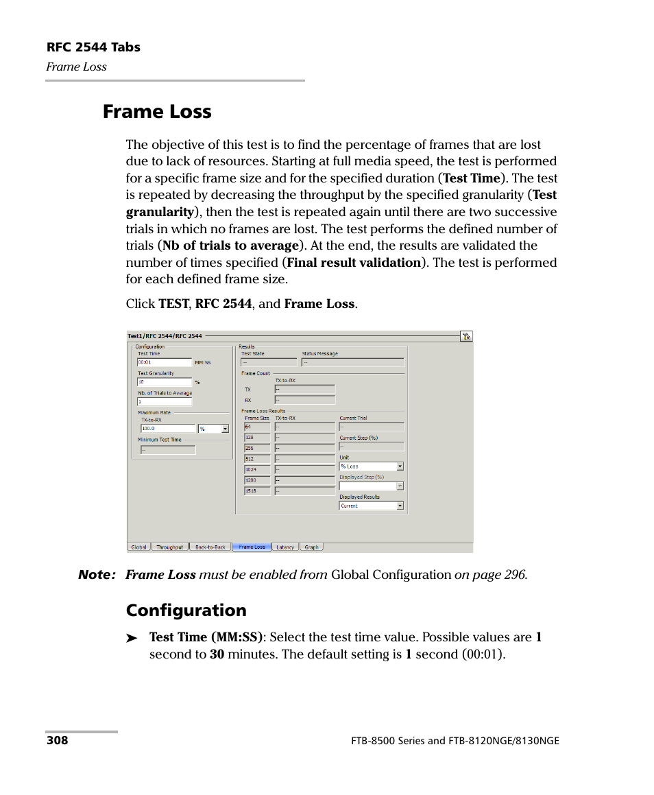 Frame loss, Configuration | EXFO RTU 310-310G IP Services Test Head User Manual | Page 320 / 547