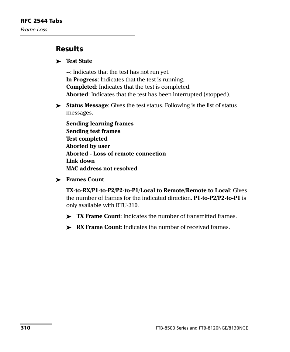 Results | EXFO RTU 310-310G IP Services Test Head User Manual | Page 322 / 547