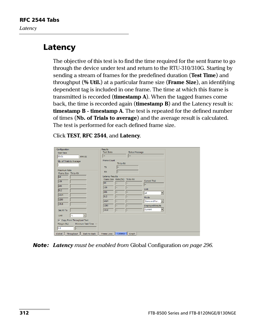 Latency | EXFO RTU 310-310G IP Services Test Head User Manual | Page 324 / 547