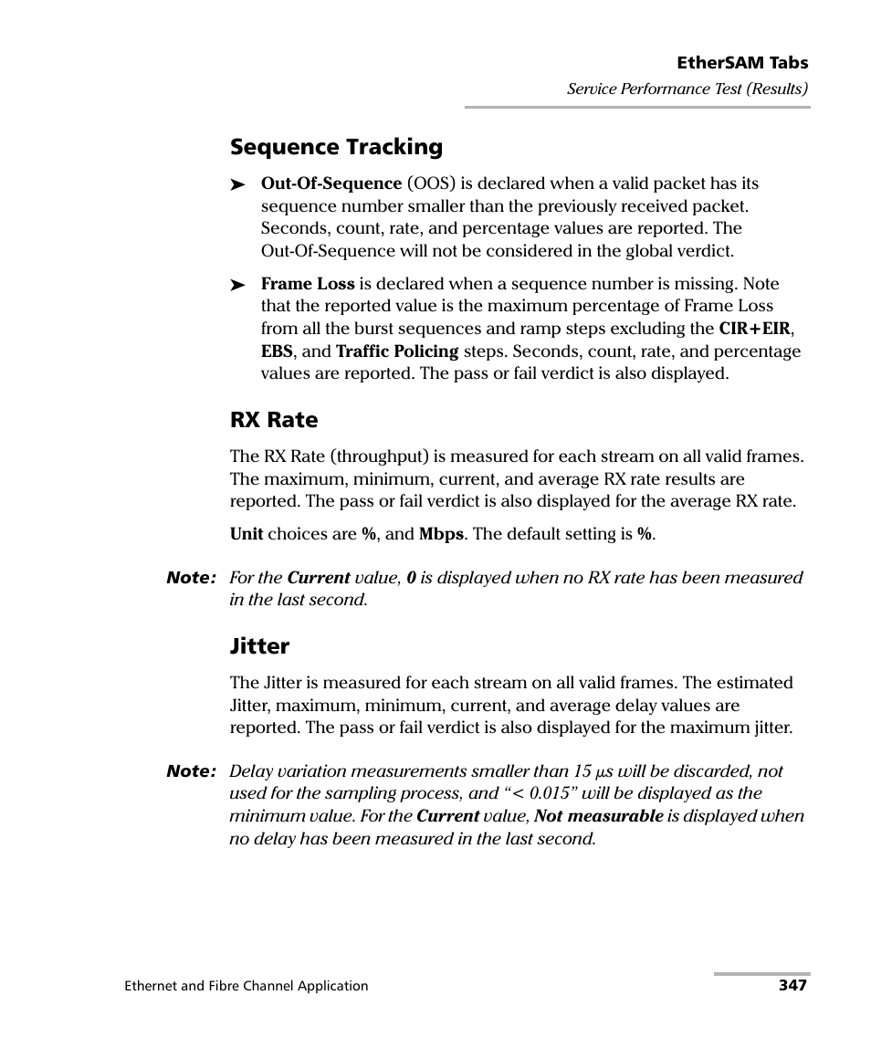 Sequence tracking, Rx rate, Jitter | EXFO RTU 310-310G IP Services Test Head User Manual | Page 359 / 547