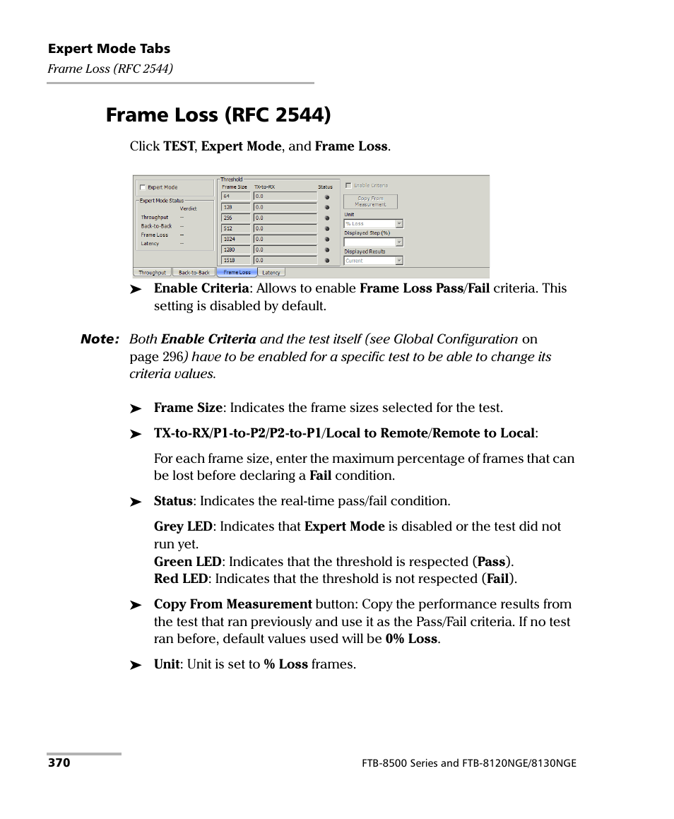 Frame loss (rfc 2544) | EXFO RTU 310-310G IP Services Test Head User Manual | Page 382 / 547