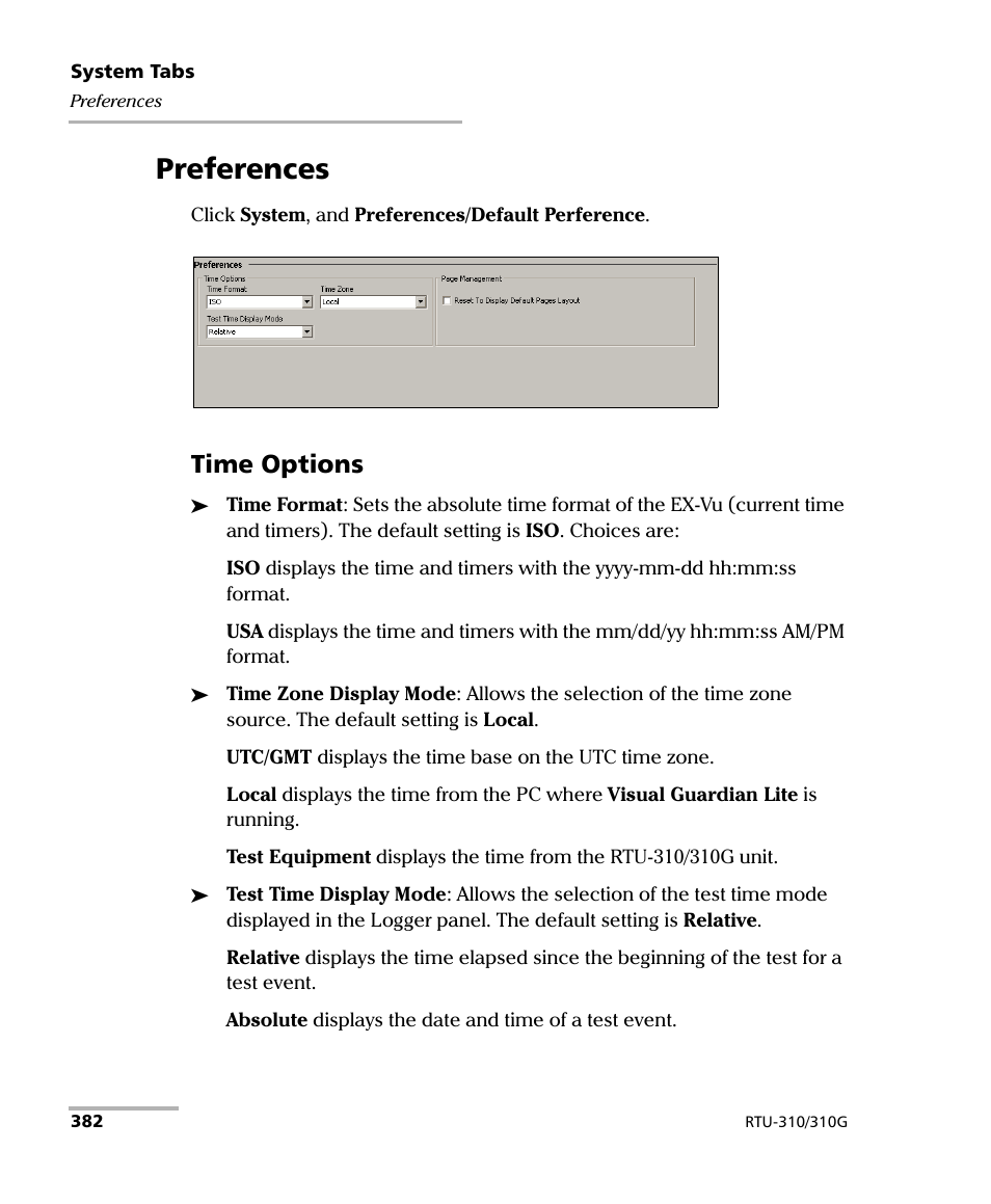 Preferences, Time options | EXFO RTU 310-310G IP Services Test Head User Manual | Page 394 / 547