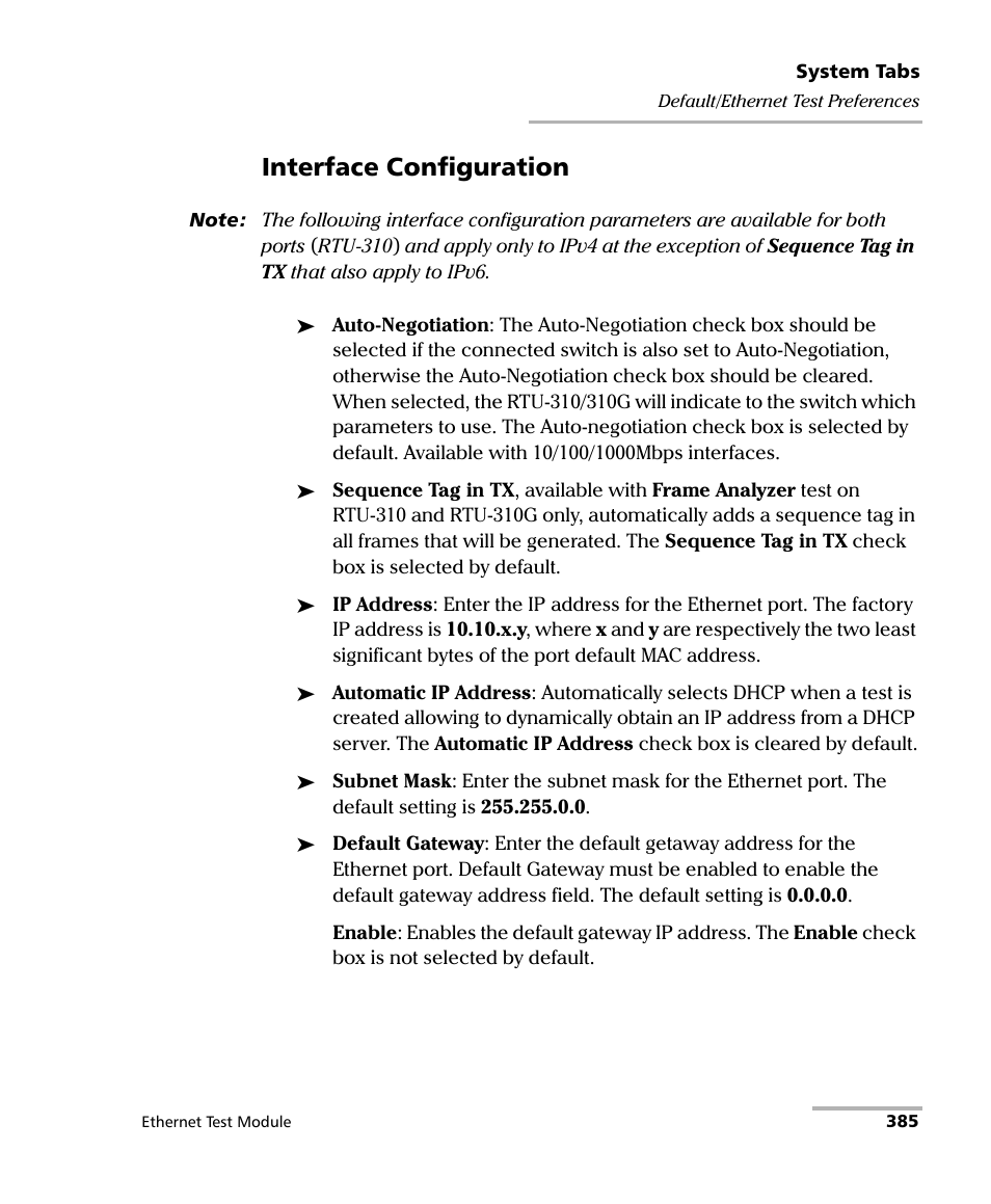 Interface configuration | EXFO RTU 310-310G IP Services Test Head User Manual | Page 397 / 547