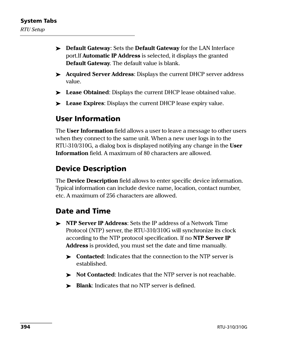 User information, Device description, Date and time | EXFO RTU 310-310G IP Services Test Head User Manual | Page 406 / 547