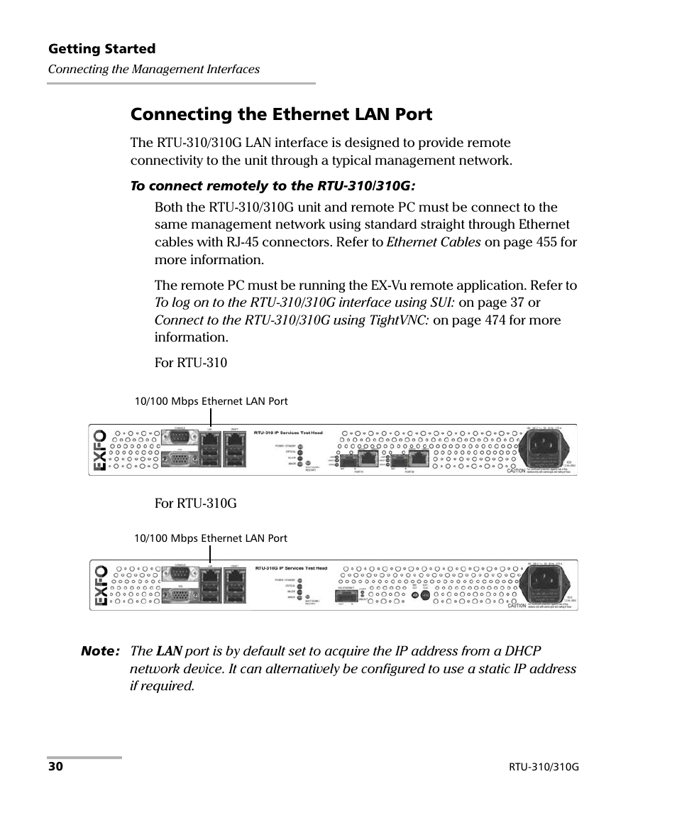 Connecting the ethernet lan port | EXFO RTU 310-310G IP Services Test Head User Manual | Page 42 / 547