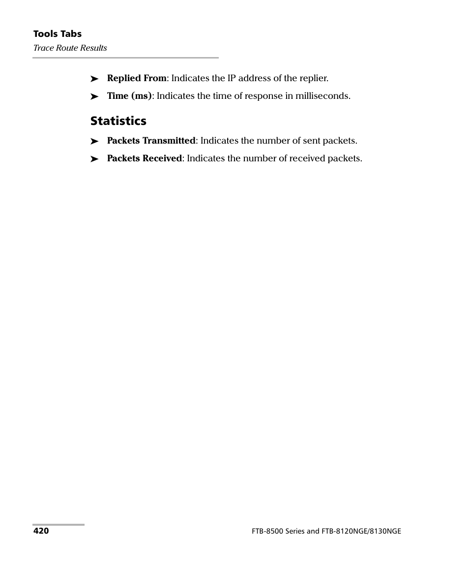 Statistics | EXFO RTU 310-310G IP Services Test Head User Manual | Page 432 / 547