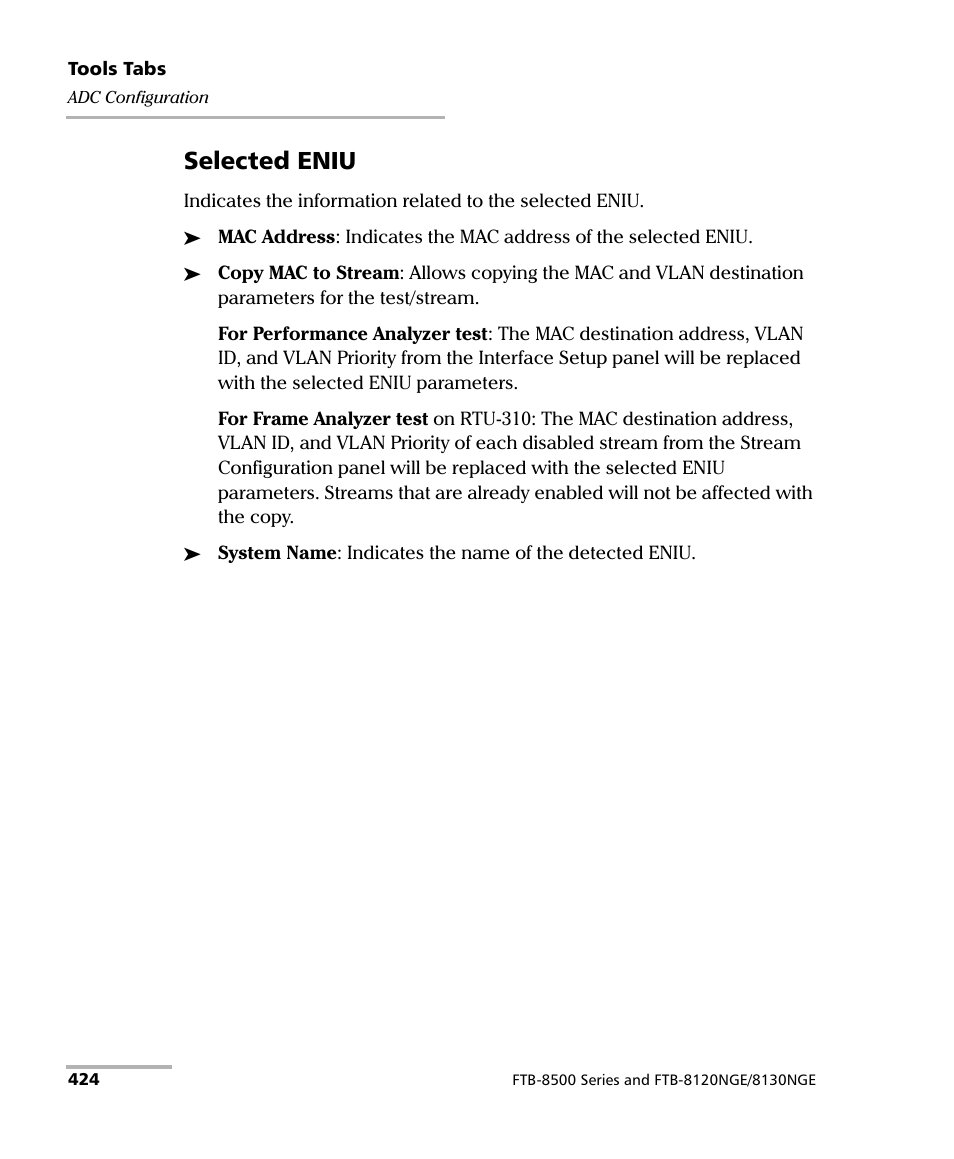 Selected eniu | EXFO RTU 310-310G IP Services Test Head User Manual | Page 436 / 547