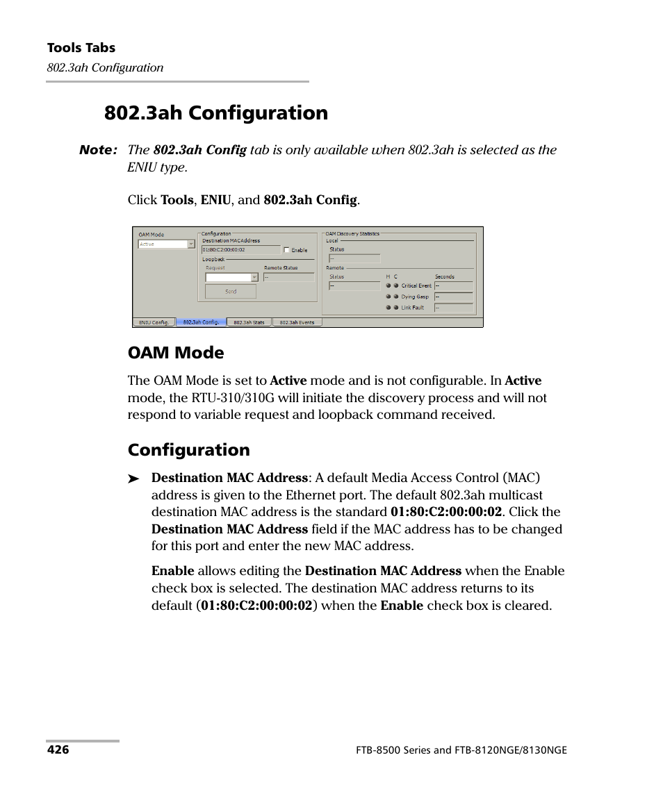 3ah configuration, Oam mode, Configuration | EXFO RTU 310-310G IP Services Test Head User Manual | Page 438 / 547