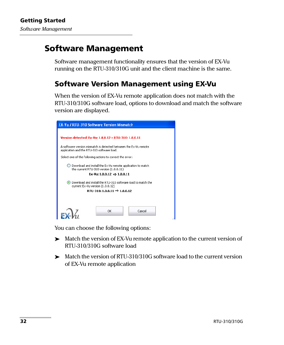 Software management, Software version management using ex-vu | EXFO RTU 310-310G IP Services Test Head User Manual | Page 44 / 547