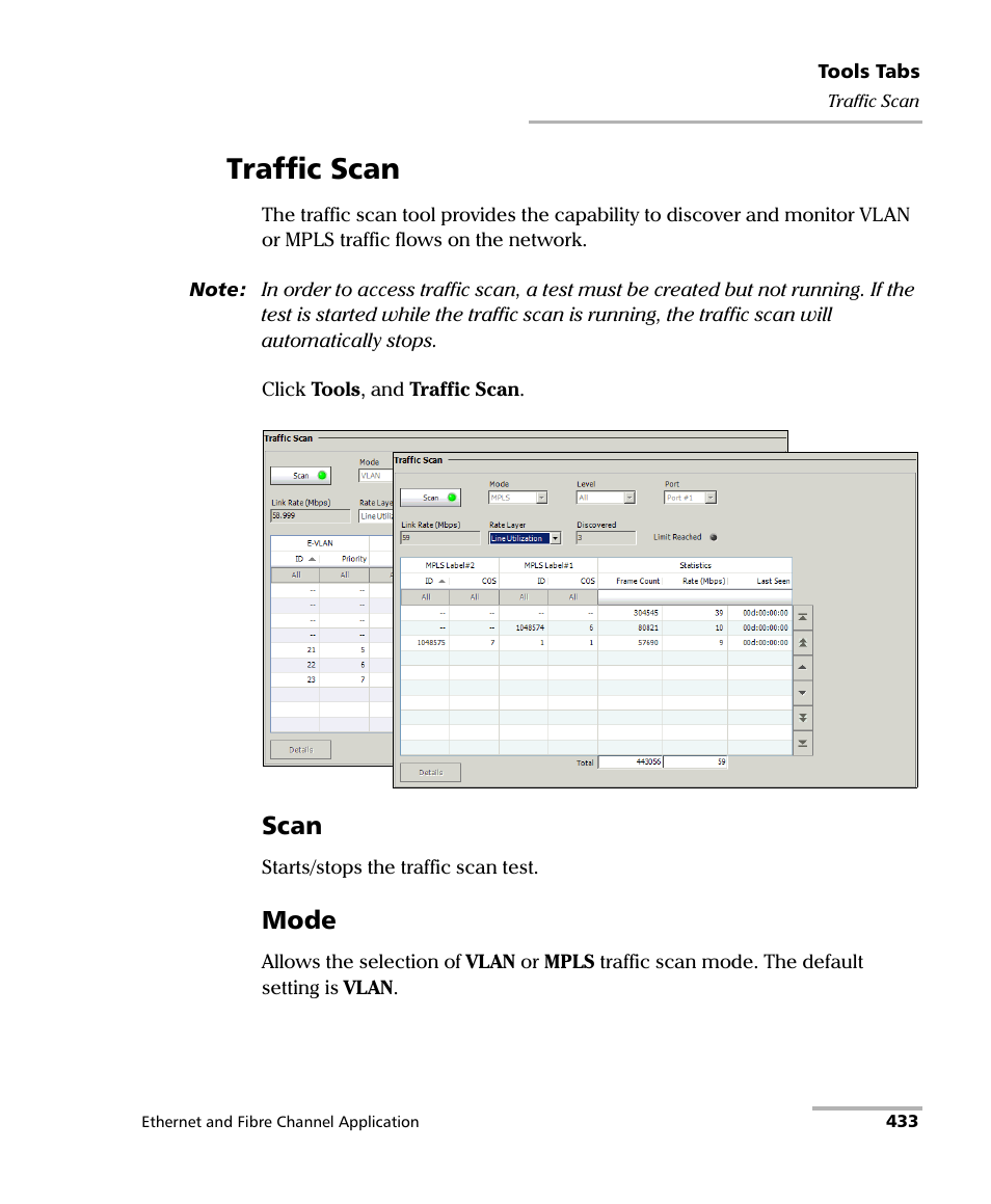 Traffic scan, Scan, Mode | EXFO RTU 310-310G IP Services Test Head User Manual | Page 445 / 547