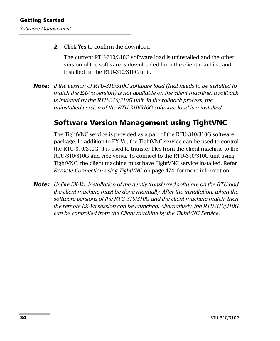 Software version management using tightvnc | EXFO RTU 310-310G IP Services Test Head User Manual | Page 46 / 547