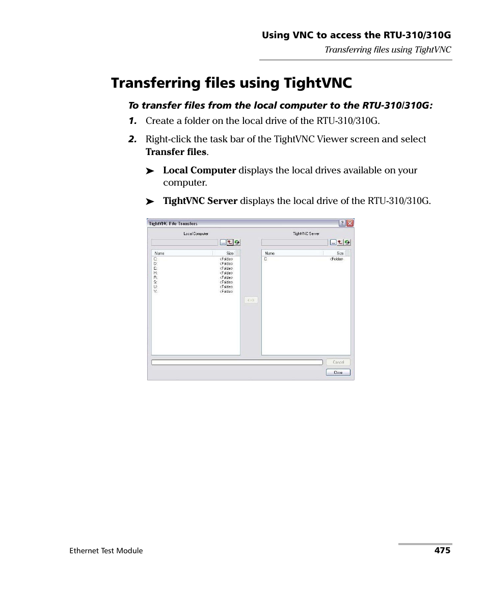 Transferring files using tightvnc | EXFO RTU 310-310G IP Services Test Head User Manual | Page 487 / 547