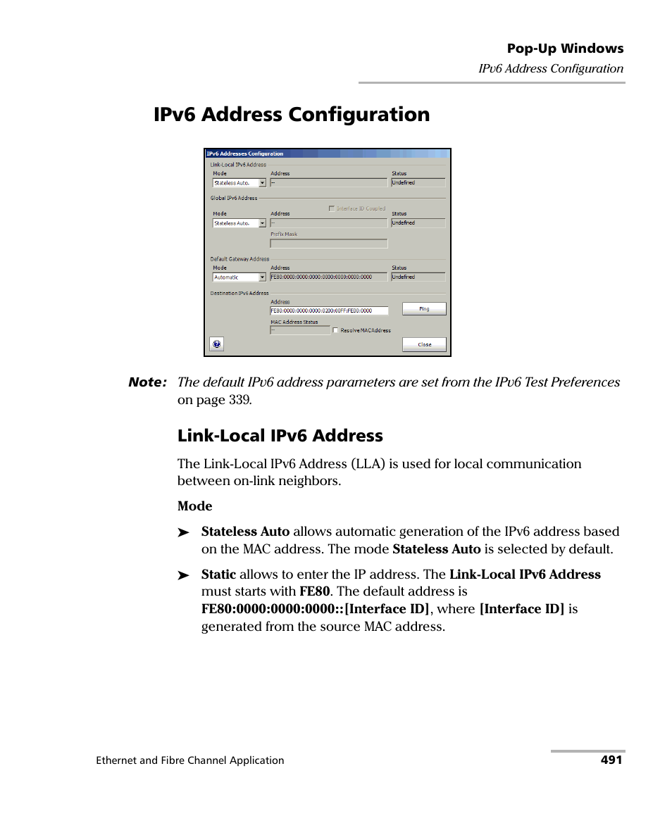 Ipv6 address configuration, Link-local ipv6 address | EXFO RTU 310-310G IP Services Test Head User Manual | Page 503 / 547