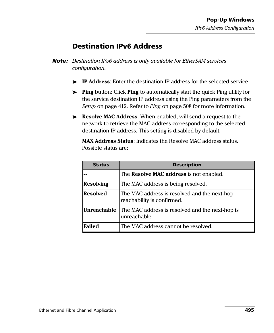 Destination ipv6 address | EXFO RTU 310-310G IP Services Test Head User Manual | Page 507 / 547