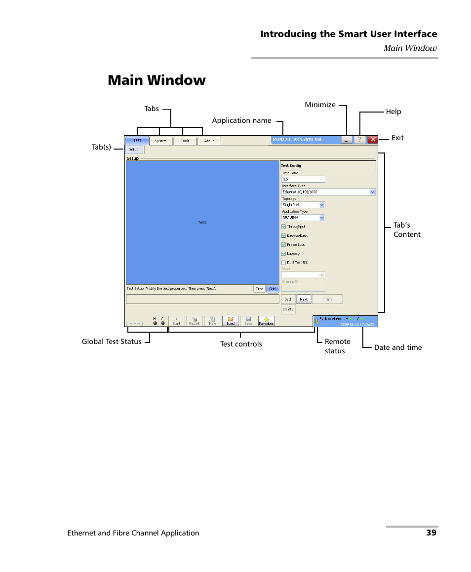 Main window | EXFO RTU 310-310G IP Services Test Head User Manual | Page 51 / 547