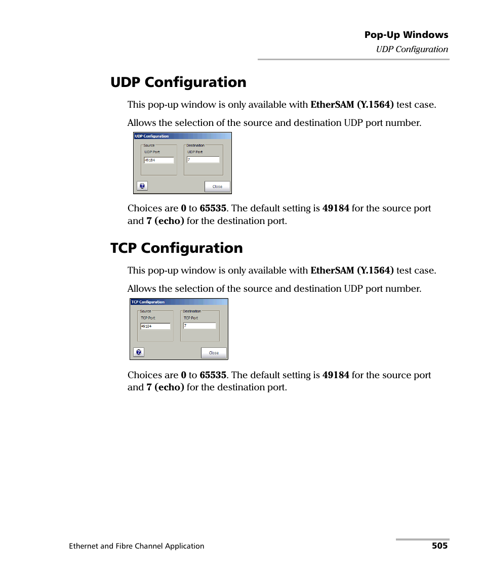 Udp configuration, Tcp configuration, Udp configuration tcp configuration | EXFO RTU 310-310G IP Services Test Head User Manual | Page 517 / 547