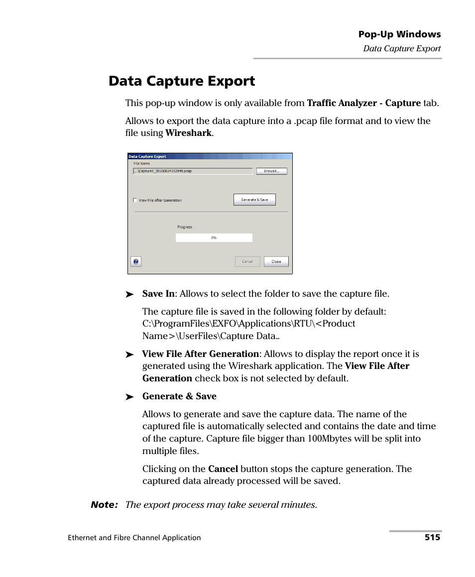 Data capture export | EXFO RTU 310-310G IP Services Test Head User Manual | Page 527 / 547