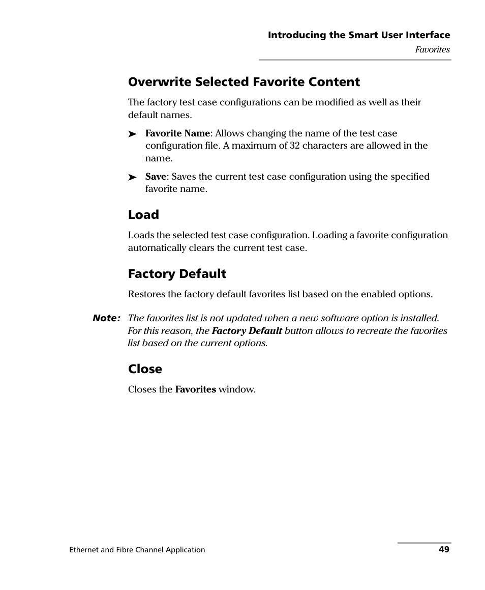 Overwrite selected favorite content, Load, Factory default | Close | EXFO RTU 310-310G IP Services Test Head User Manual | Page 61 / 547