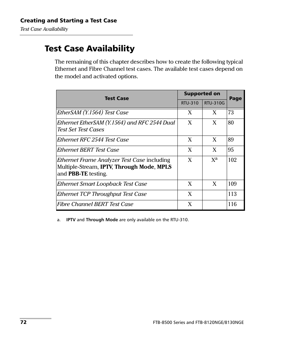 Test case availability, See test case availability to | EXFO RTU 310-310G IP Services Test Head User Manual | Page 84 / 547