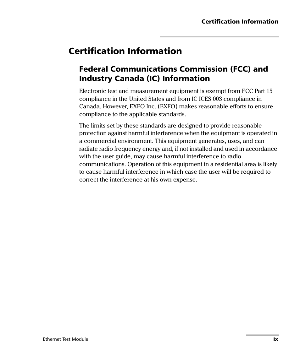 Certification information | EXFO RTU 310-310G IP Services Test Head User Manual | Page 9 / 547