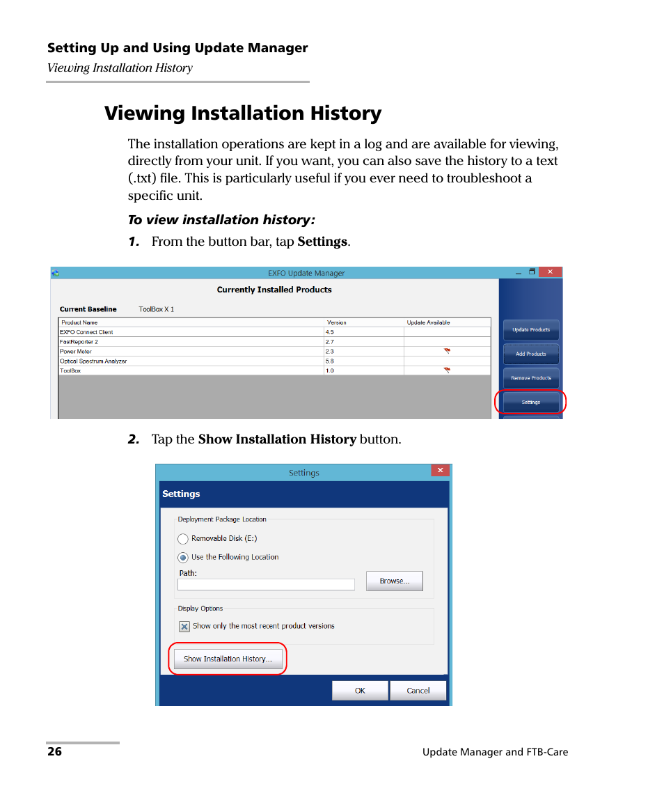 Viewing installation history | EXFO Update Manager User Manual | Page 30 / 45