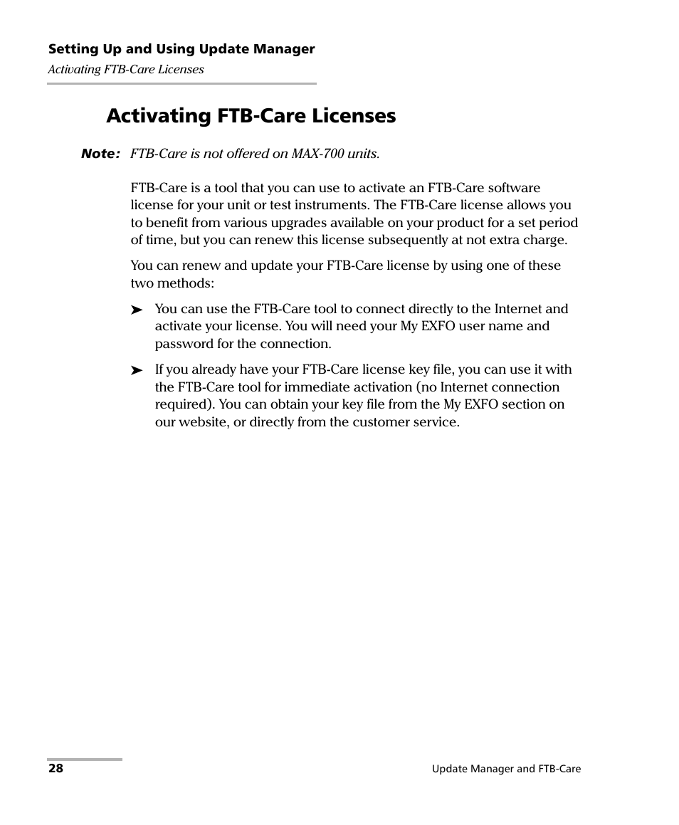 Activating ftb-care licenses | EXFO Update Manager User Manual | Page 32 / 45