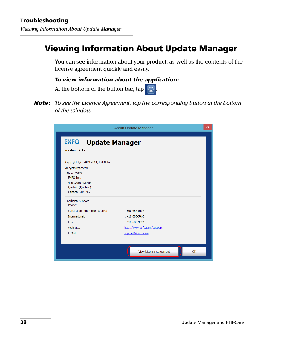Viewing information about update manager | EXFO Update Manager User Manual | Page 42 / 45