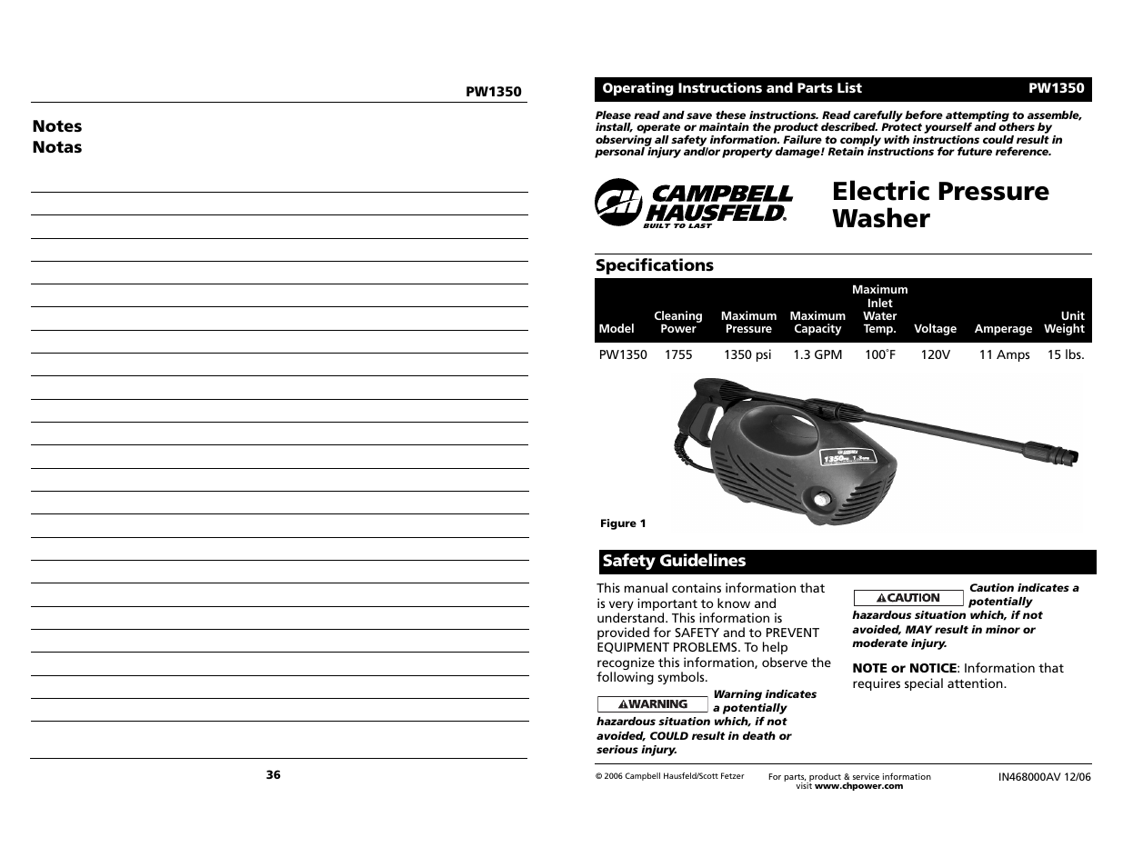 Campbell Hausfeld PW1350 User Manual | 18 pages