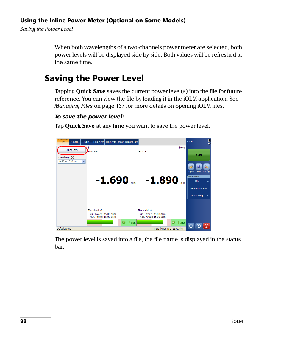 Saving the power level | EXFO iOLM User Manual | Page 104 / 186