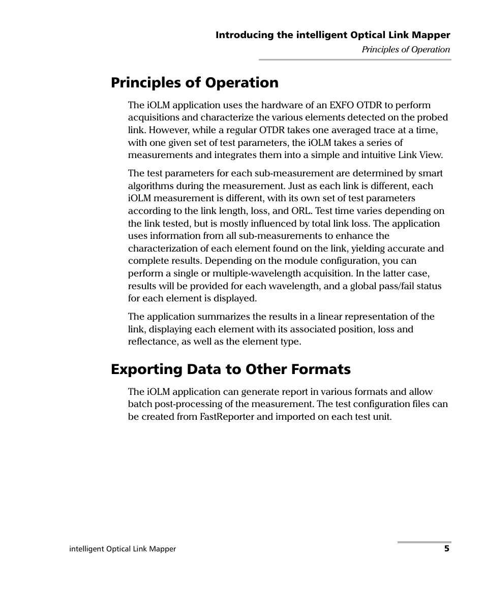 Principles of operation, Exporting data to other formats | EXFO iOLM User Manual | Page 11 / 186