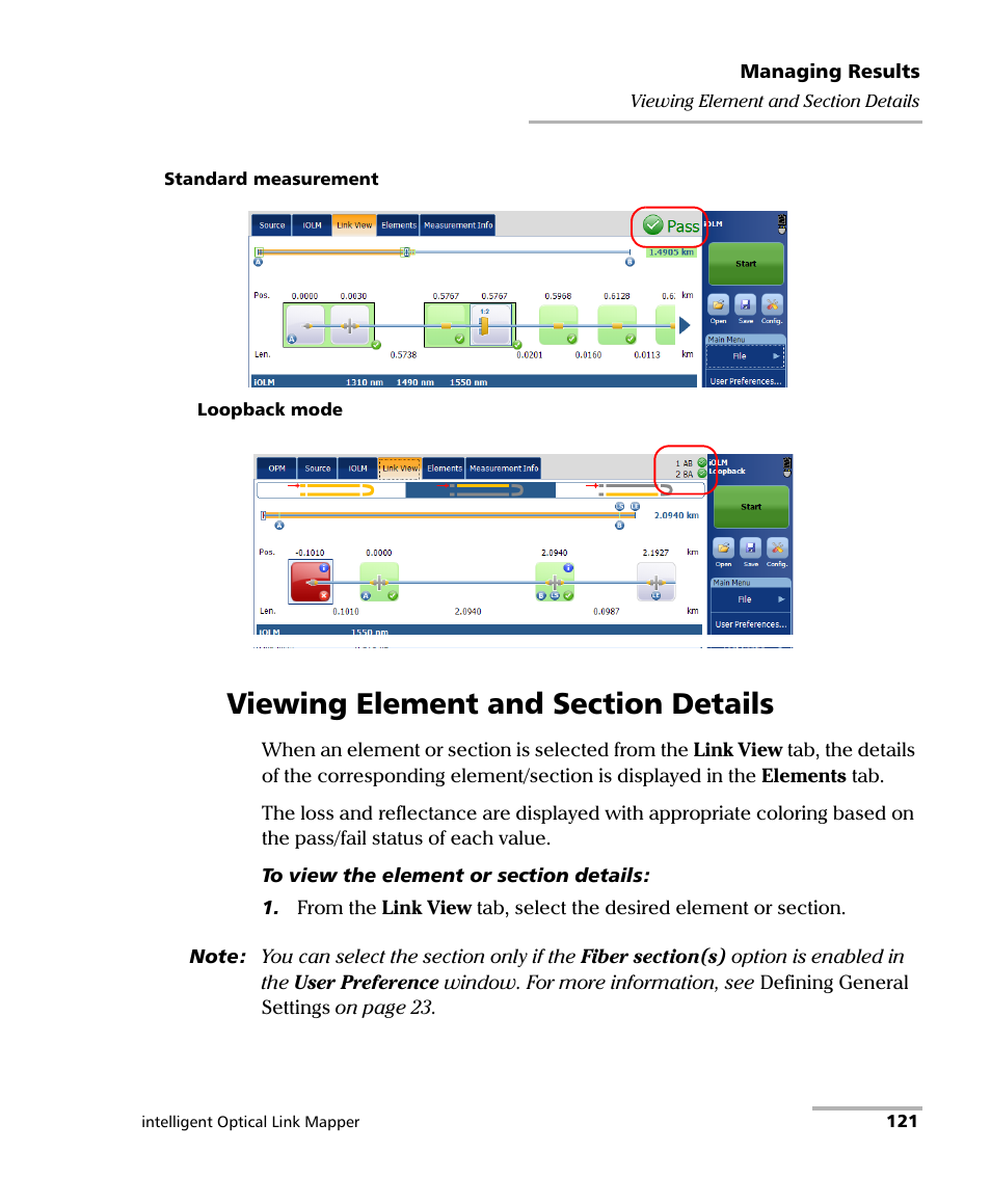 Viewing element and section details | EXFO iOLM User Manual | Page 127 / 186