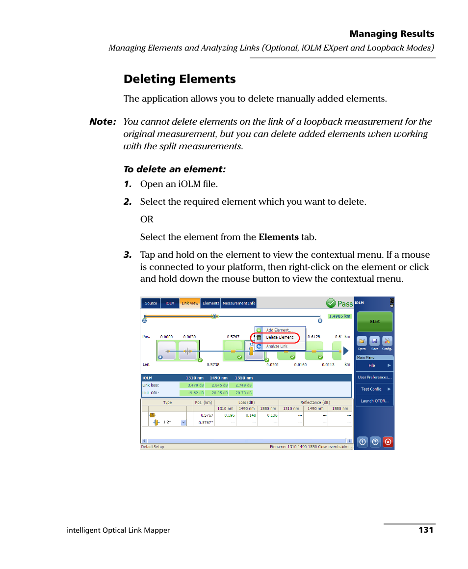 Deleting elements | EXFO iOLM User Manual | Page 137 / 186
