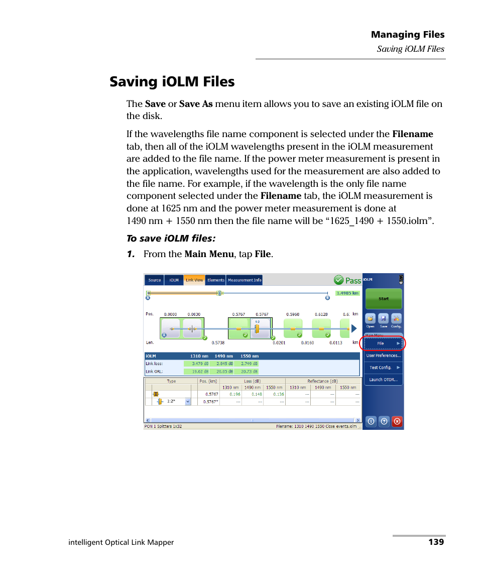 Saving iolm files | EXFO iOLM User Manual | Page 145 / 186