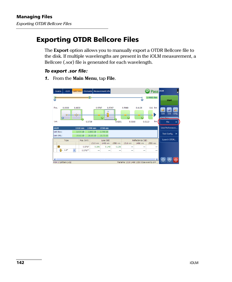 Exporting otdr bellcore files | EXFO iOLM User Manual | Page 148 / 186