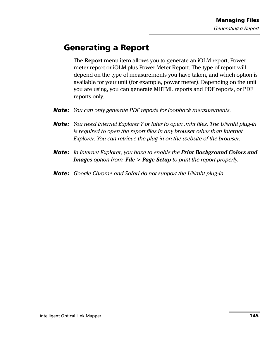 Generating a report | EXFO iOLM User Manual | Page 151 / 186