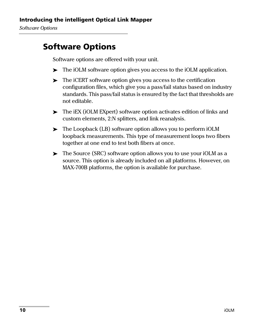 Software options | EXFO iOLM User Manual | Page 16 / 186