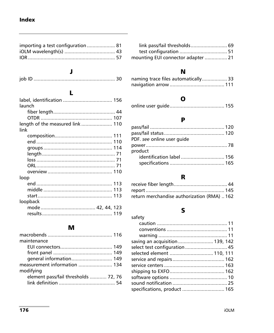 EXFO iOLM User Manual | Page 182 / 186