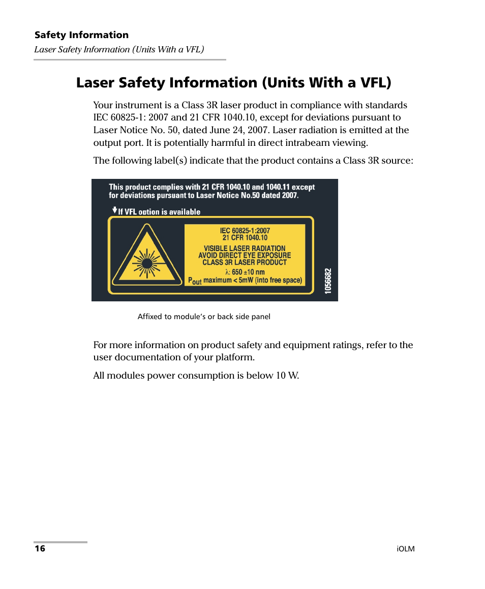 Laser safety information (units with a vfl) | EXFO iOLM User Manual | Page 22 / 186