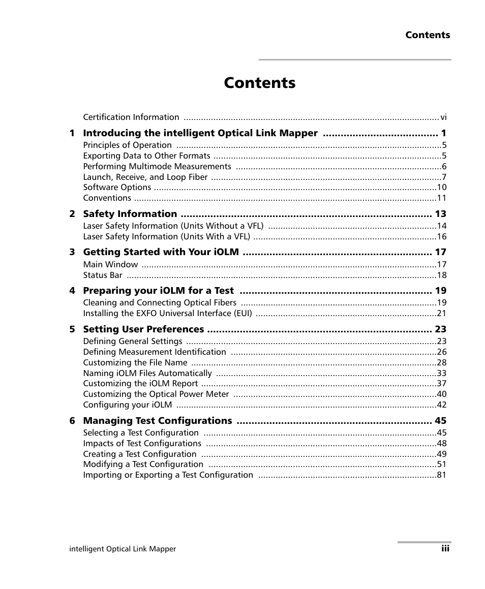 EXFO iOLM User Manual | Page 3 / 186