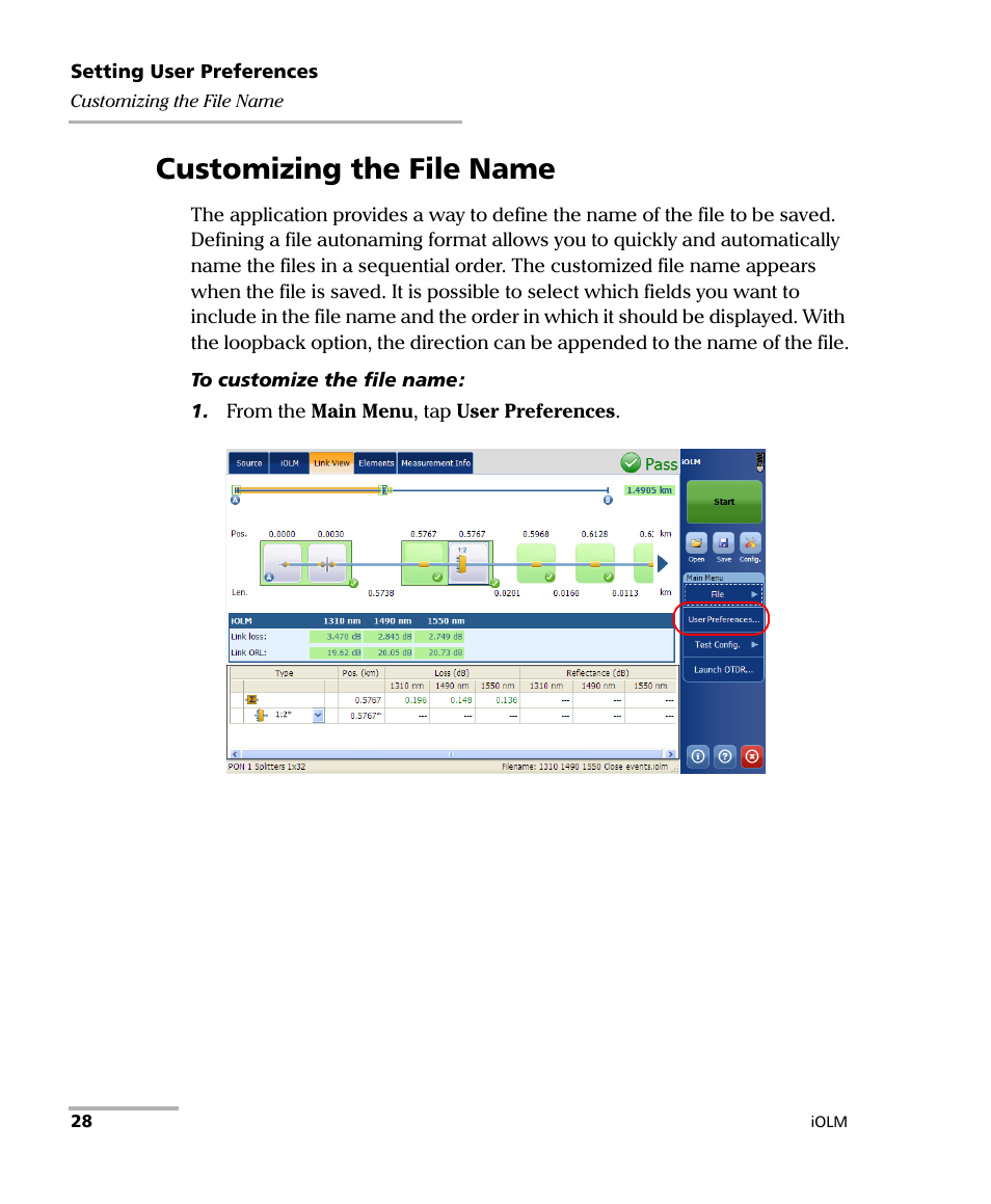 Customizing the file name | EXFO iOLM User Manual | Page 34 / 186