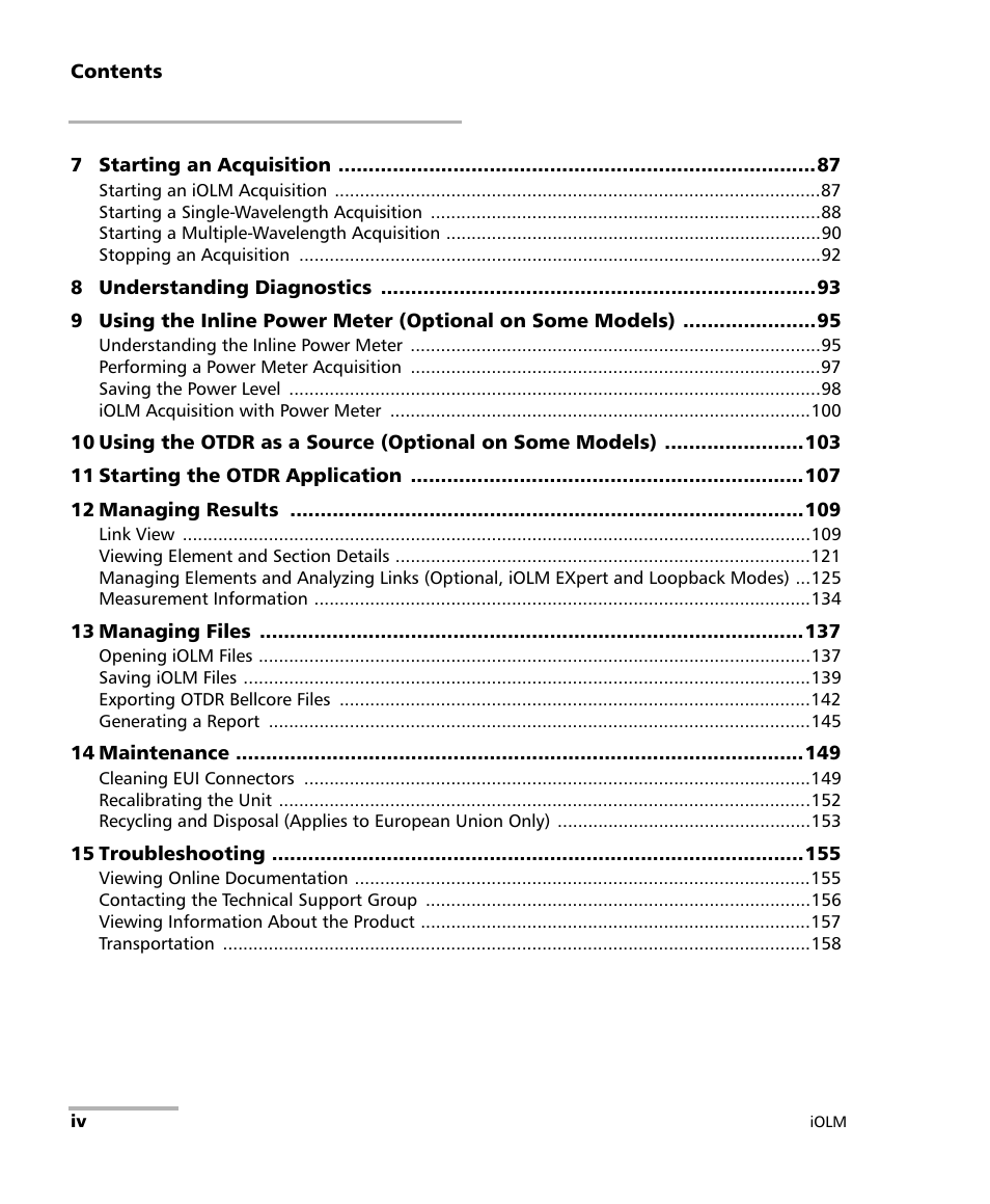 EXFO iOLM User Manual | Page 4 / 186