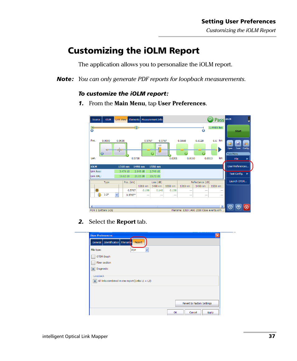 Customizing the iolm report | EXFO iOLM User Manual | Page 43 / 186