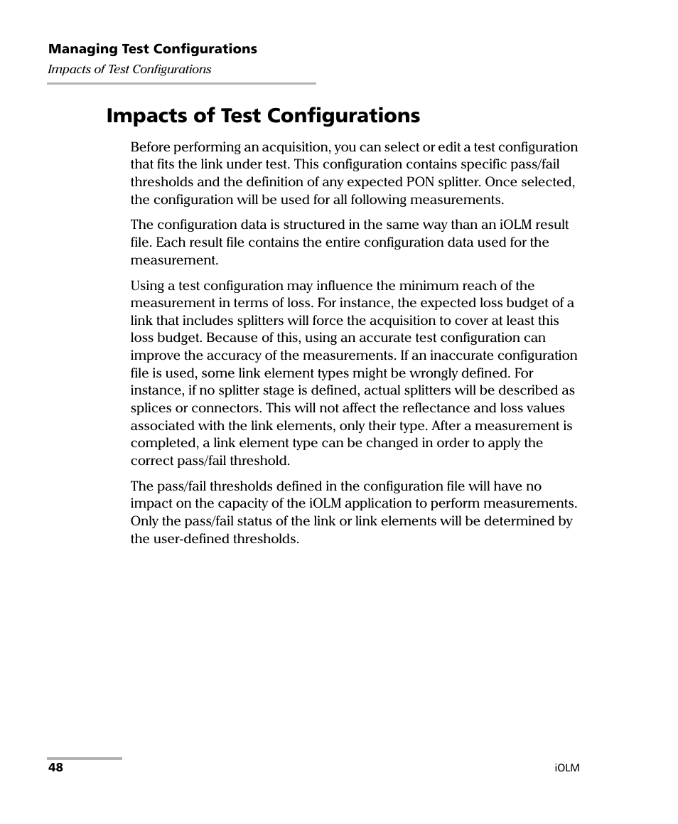 Impacts of test configurations | EXFO iOLM User Manual | Page 54 / 186