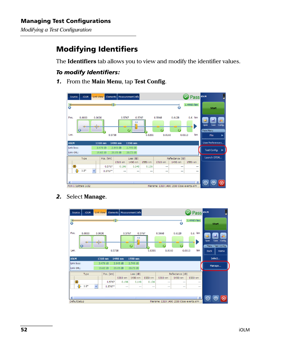 Modifying identifiers | EXFO iOLM User Manual | Page 58 / 186