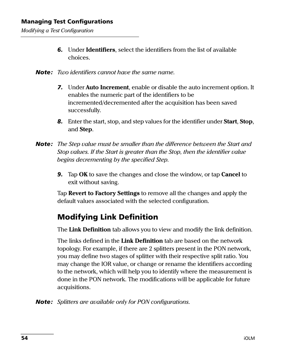 Modifying link definition | EXFO iOLM User Manual | Page 60 / 186