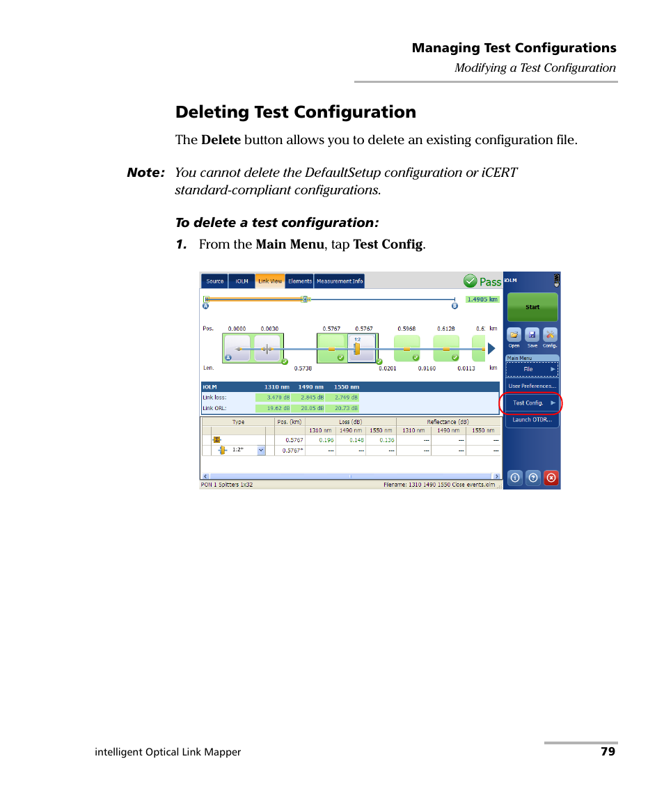 Deleting test configuration | EXFO iOLM User Manual | Page 85 / 186